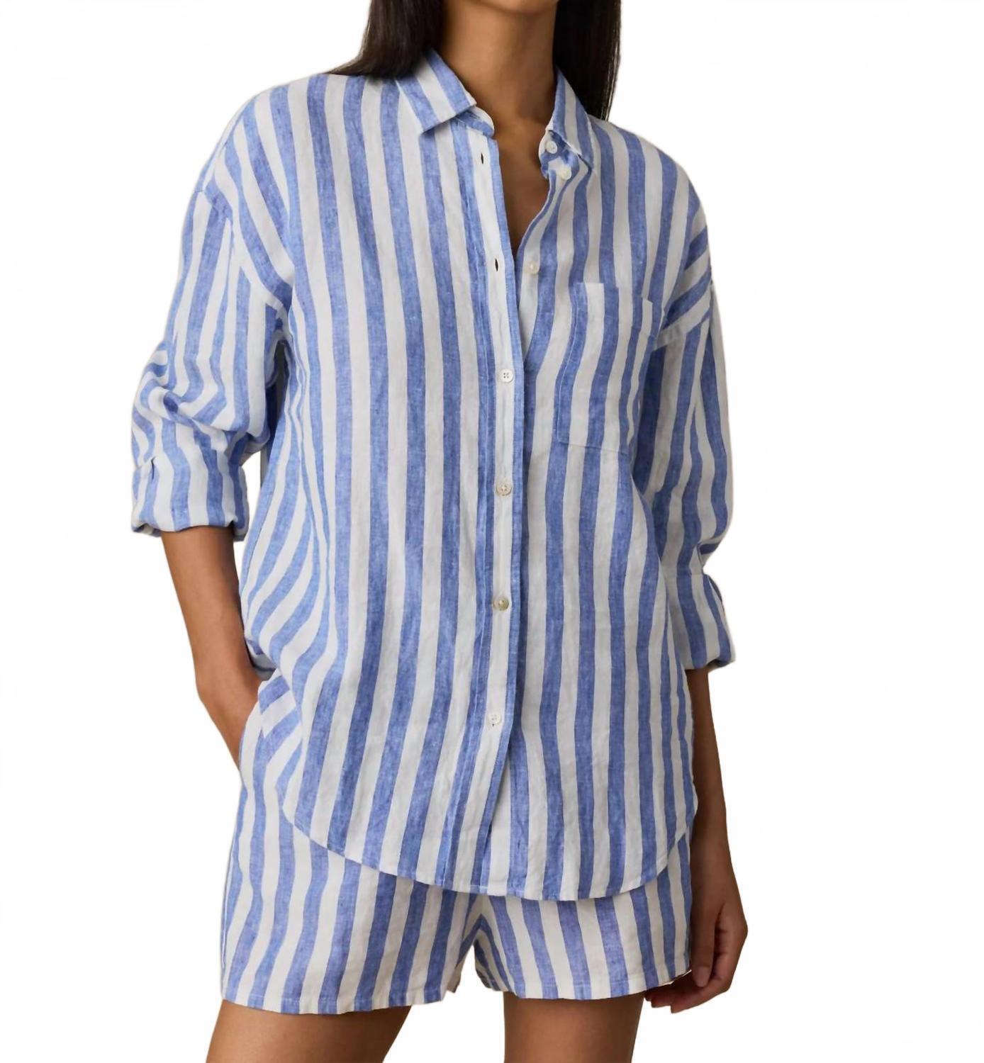 New Faherty Laguna Linen Relaxed Shirt In Coastal Calm Stripe